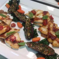 Escalope Halibut with Apple Butter Jus,wilted Kale, Grilled Eggplant.|Chihiro Kさん