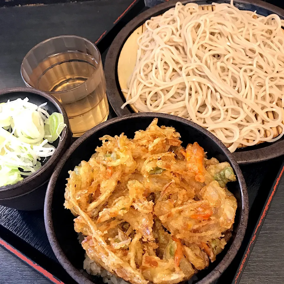 ミニかき揚げ丼ともりそばのセット@ゆで太郎(新富町)|塩豚骨さん