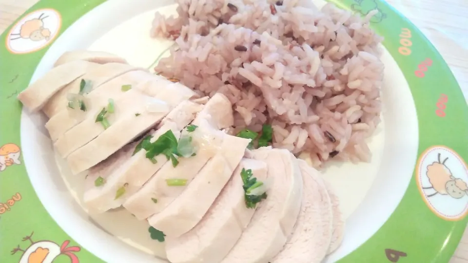 Hainaese chicken brown rice for kids #Malaysian cuisine #Hainan cuisine #kaoman Kai #chicken rice|Jorge Bernal Márquezさん