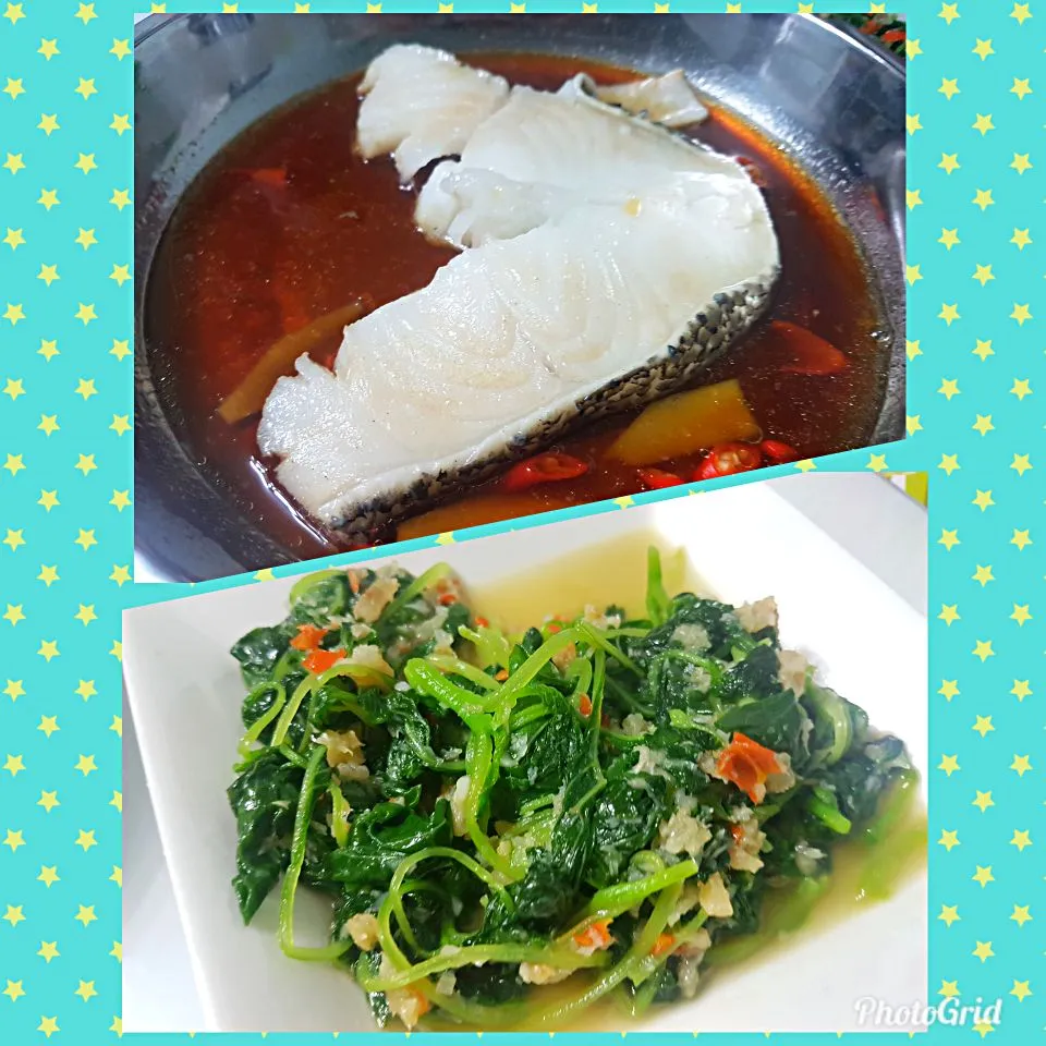 Simple steamed cod fish + spicy spinach 😚😍|🌷lynnlicious🌷さん