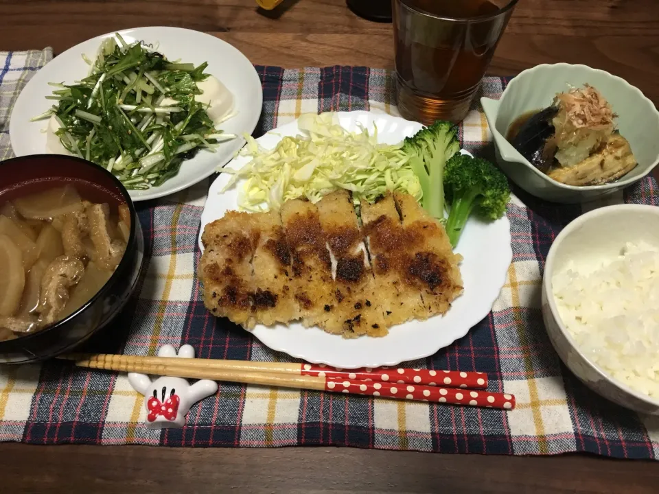 ＊とんかつ ＊みずなの豆腐サラダ ＊ナスの煮浸し|みきゃこさん