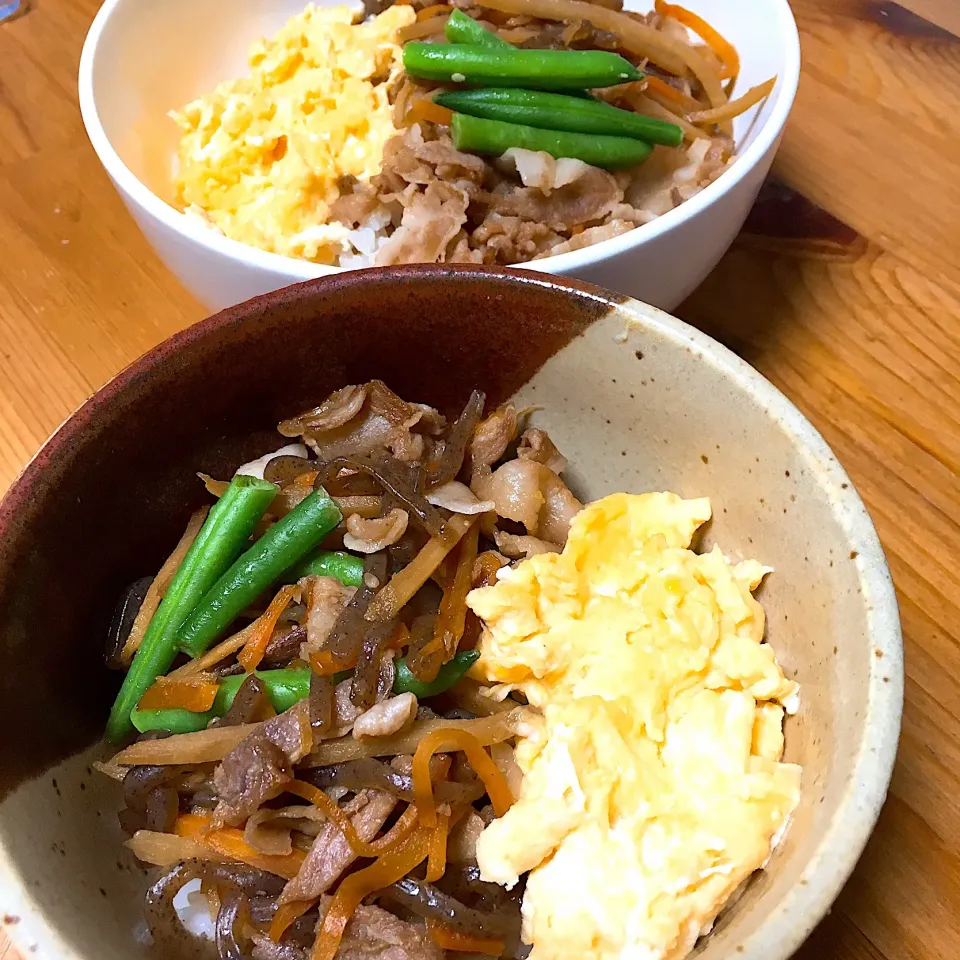 きんぴらが余ったので(° ꈊ °)✧˖°ｵﾎｯ!
豚肉を➕して丼に。|るりさん