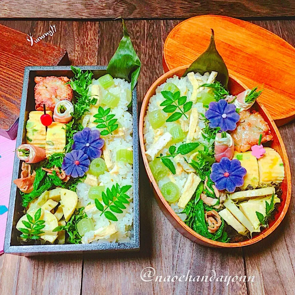 今日のお弁当🍱
フキと油揚げの炊き込みご飯のお弁当|naochandayonnさん