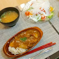 Snapdishの料理写真:カレーライスとオニオンサラダ|ショコラウサギさん