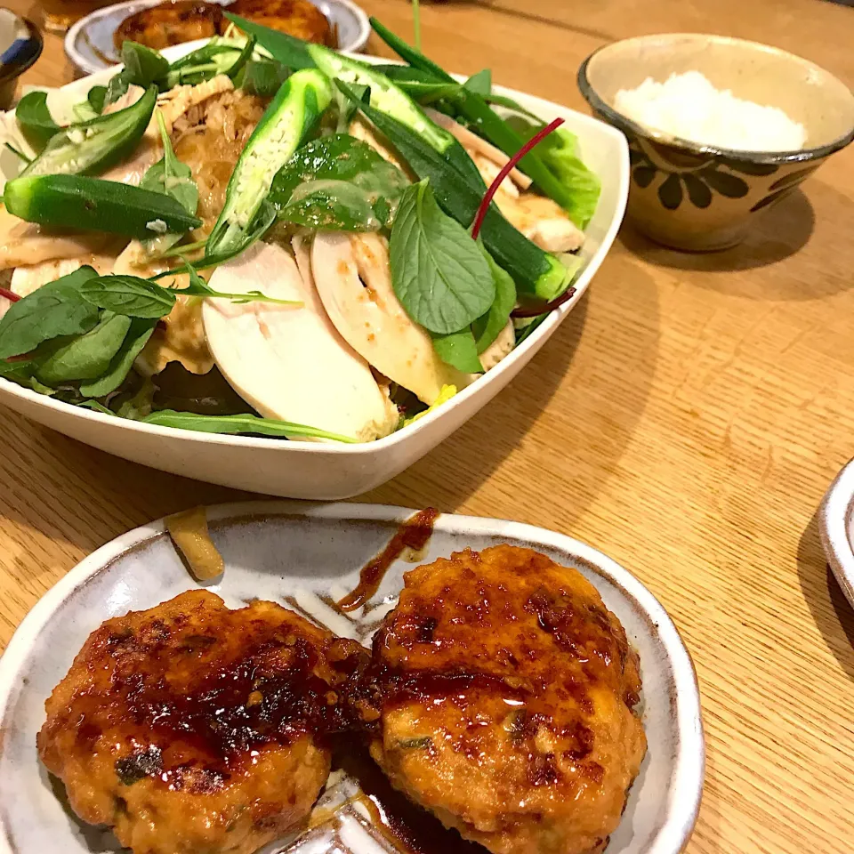 とりつくねバーグ、鶏ハムサラダ🥗|popoさん