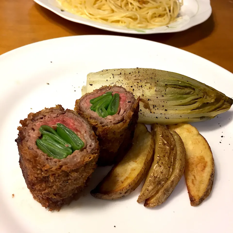 インゲンの牛肉巻きフライとローストチコリ|沖縄「ピロピロ」ライフさん