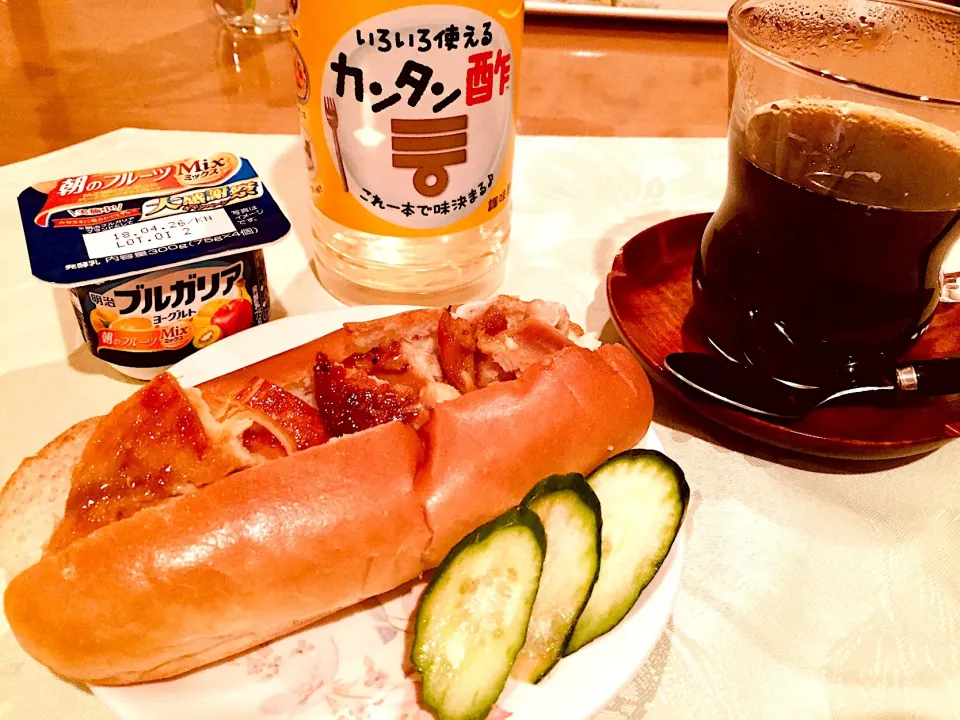 寝起きをスムーズに⏰照り焼きチキンサンド#ミツカンカンタン酢|にゃふてんさん