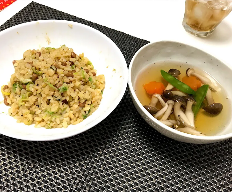 納豆チャーハンとお吸い物|♡tae♡さん