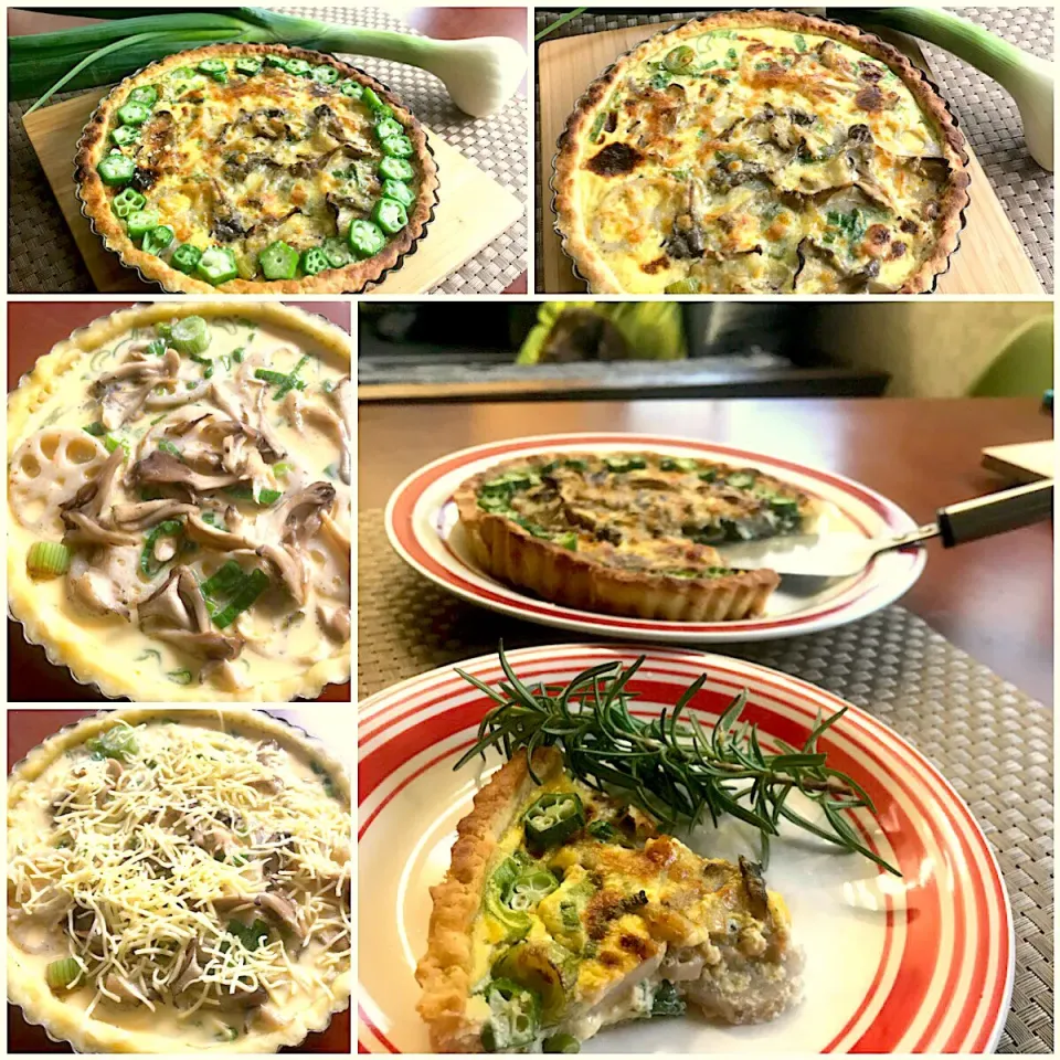 Tama's Quiche of vegetables🍳tamaちゃんのｷｯｼｭ(葉玉ねぎ･蓮根･舞茸･ｵｸﾗ)|🌈Ami🍻さん