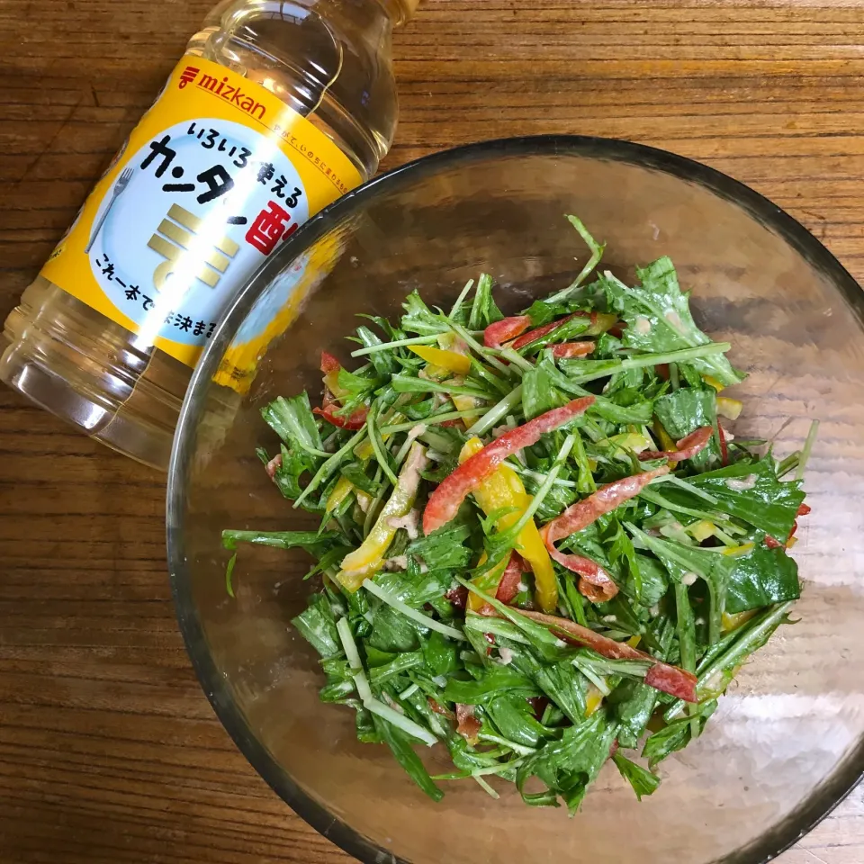 Snapdishの料理写真:水菜とパプリカのツナサラダ #カンタン酢|はーさん