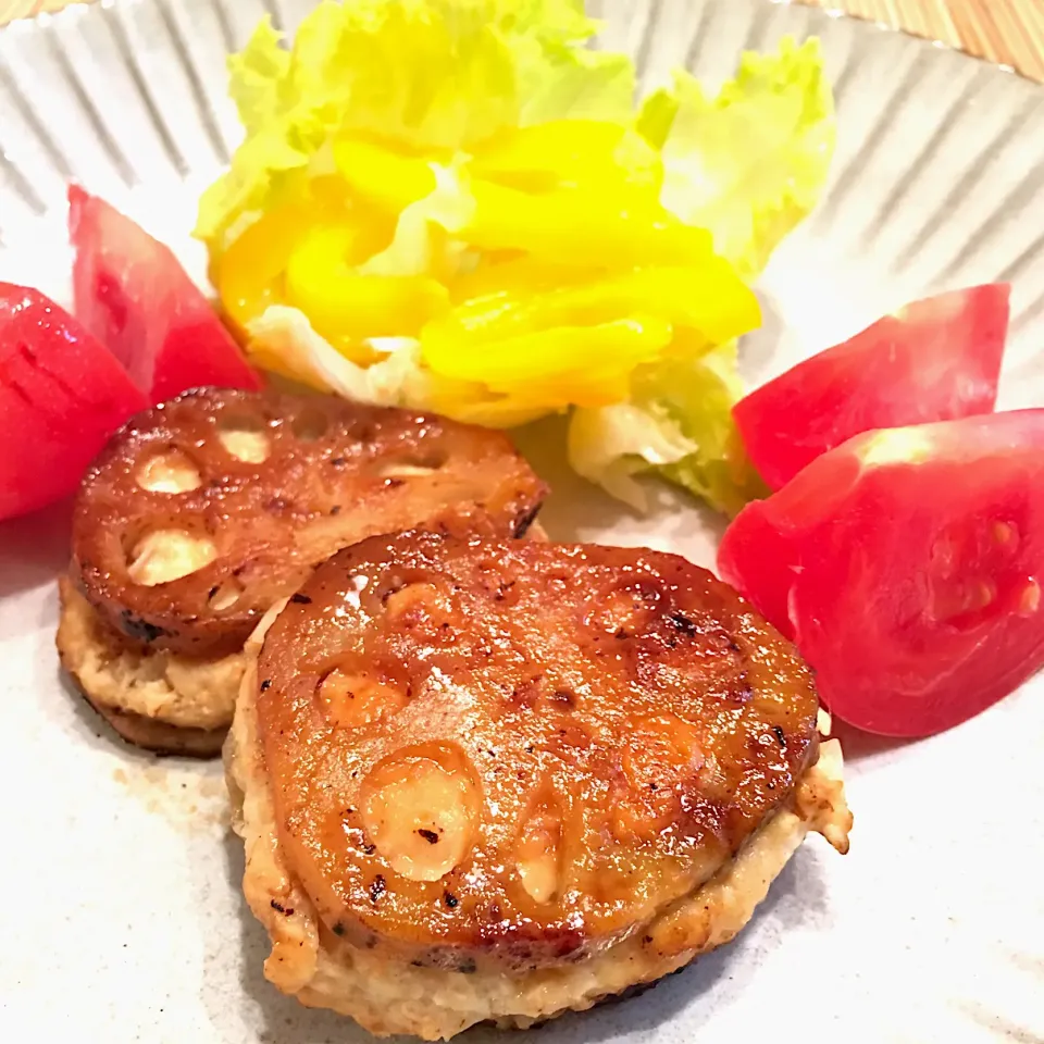 蓮根はさみ焼き&パプリカピクルス|みんみんさん