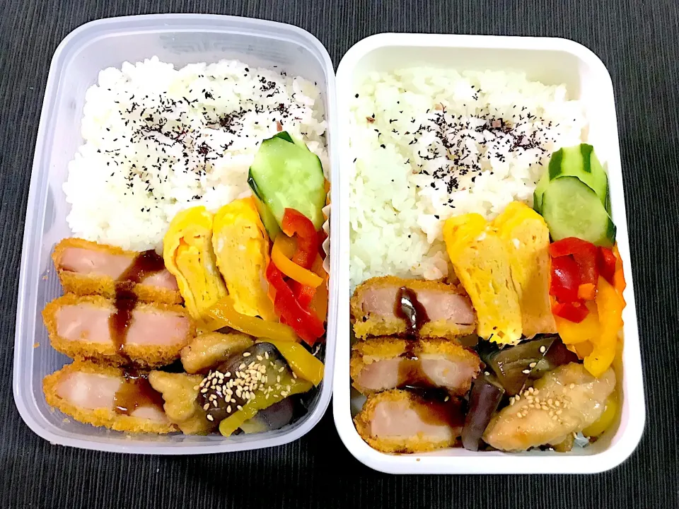 ハムカツと鶏肉とナスのオイスター炒め弁当|mettiさん