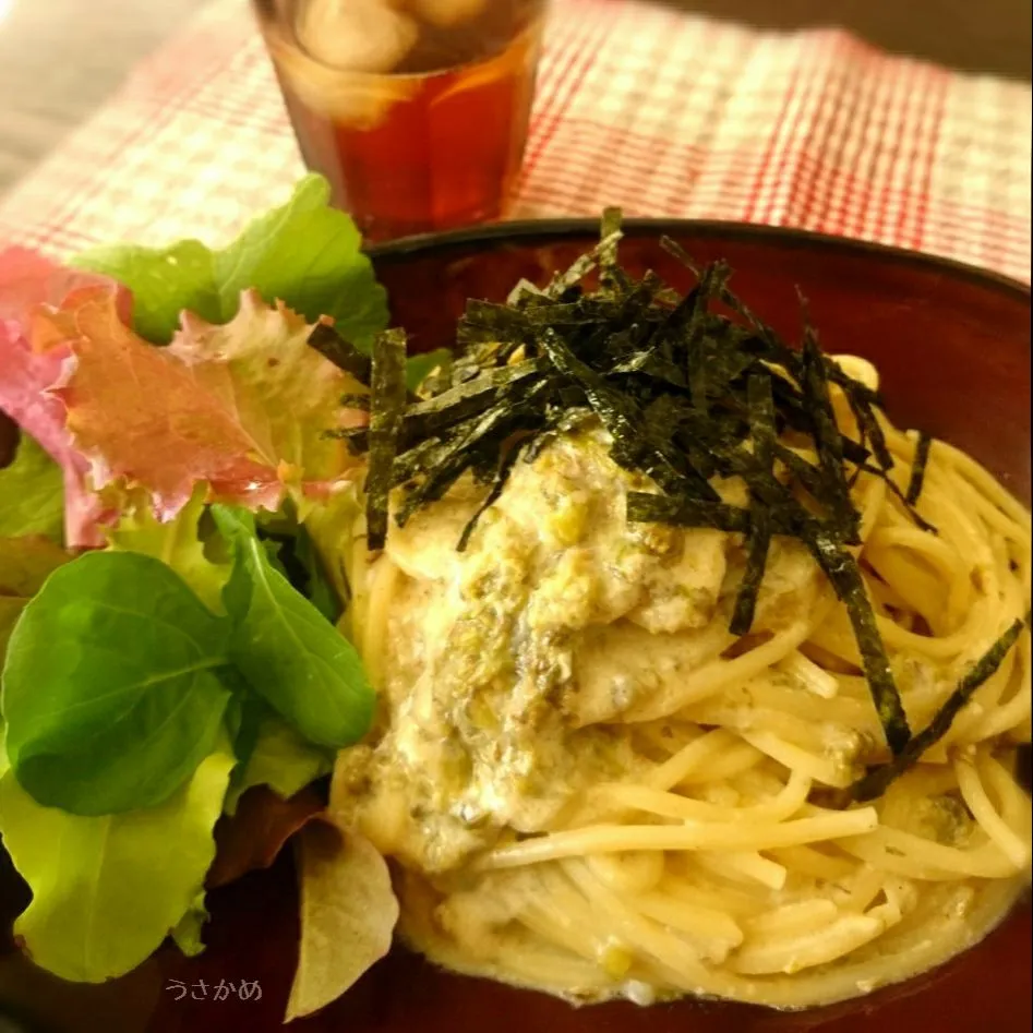 ふきのとう味噌でクリームパスタ🌿|うさかめさん