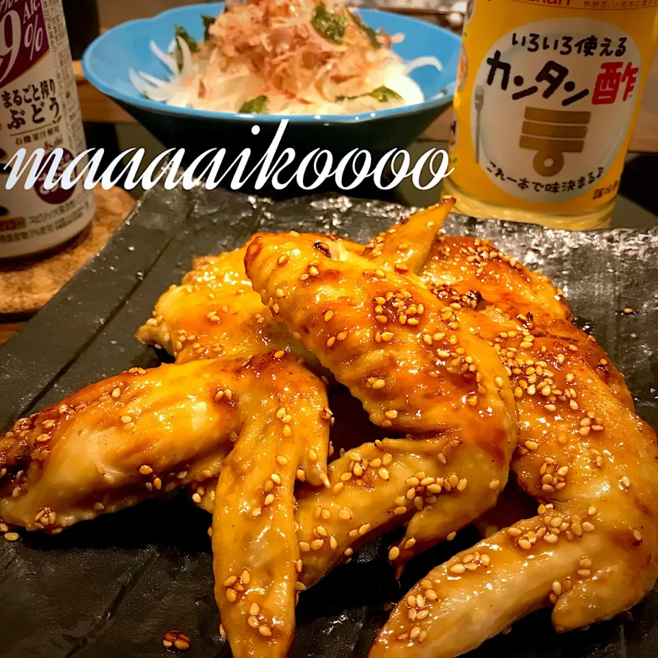 Snapdishの料理写真:手羽先の胡麻照り焼き🐣|マイコさん