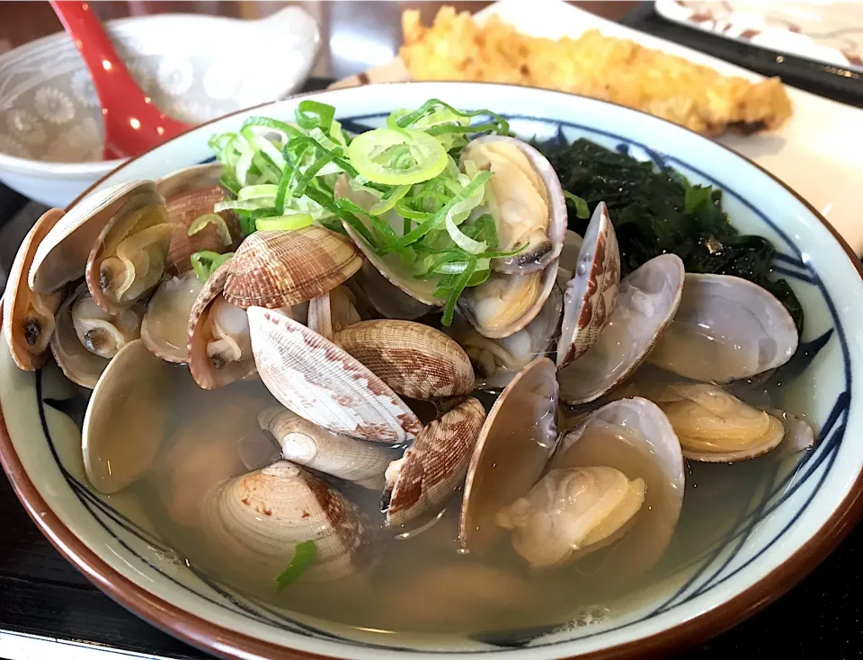 昼ごはん☀️☀️☀️
あさりうどん   かしわ天|ぽんたさん