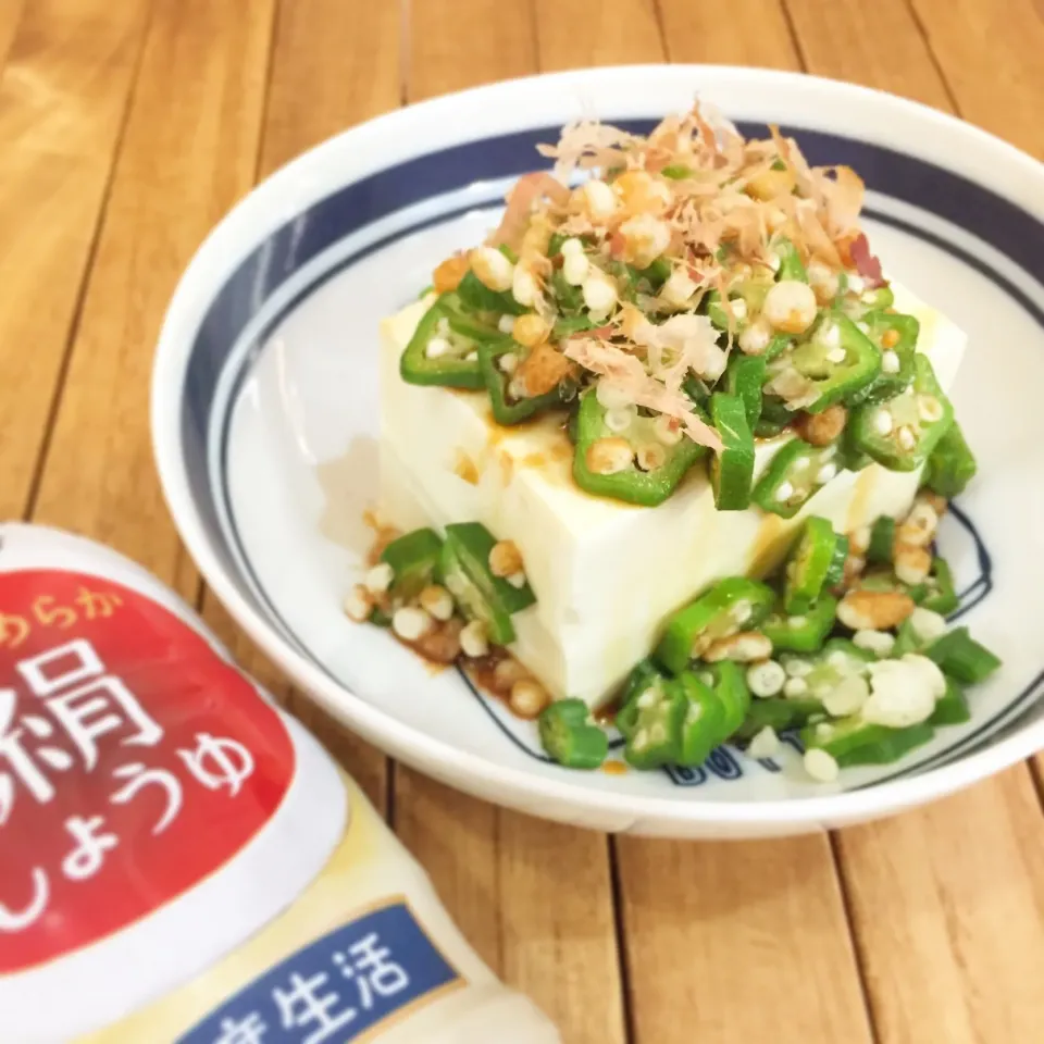 冷奴オクラ天かすのせ

 #男の料理  #料理男子 #冷奴  #味なめらか絹しょうゆ  #モニター商品|うっちーさん