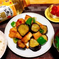 揚げ出し厚揚げ、茄子の照り焼き