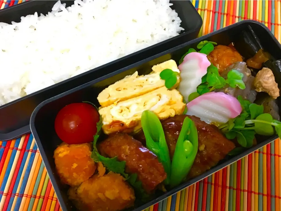 20180423🍱今日の旦那さん弁当🍱
 #ハンバーグ  #旦那さん弁当  #ヤマサヤマサ味なめらか絹しょうゆ  #にんべん旨い味だし|akiyo22さん