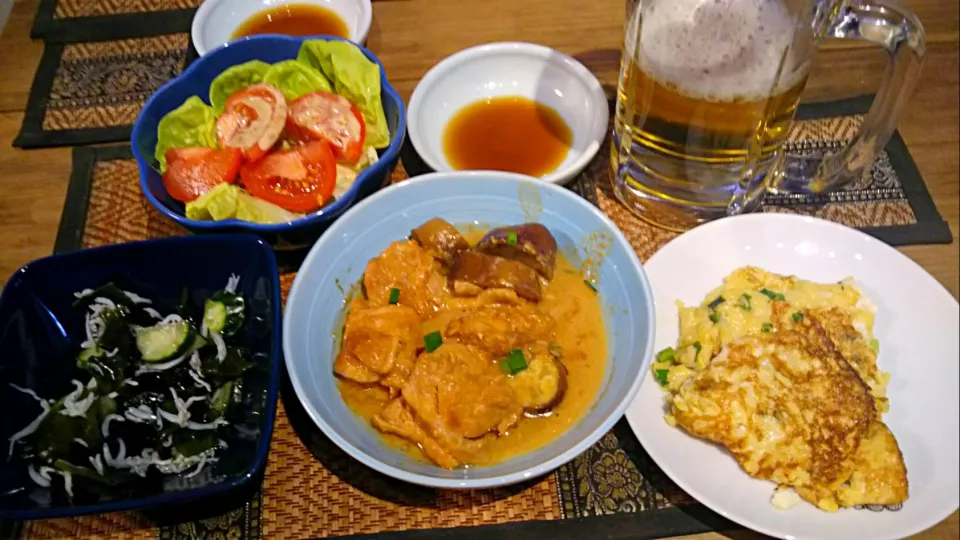 酢の物＆トマトサラダ＆チキンの味噌焼き＆山芋焼き|まぐろさん