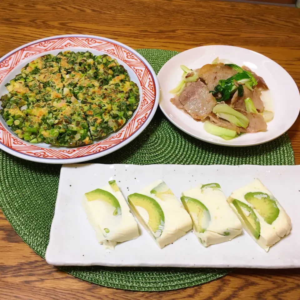 ねぎ焼き・豚と青梗菜の炒め物・アボカドクリームチーズ豆腐|美也子さん