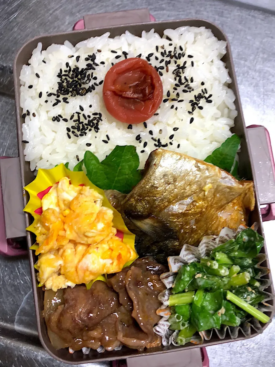 2018/04/24お弁当☺︎
 #彼弁当  #彼弁  #お弁当記録  #お弁当  #鯖の塩焼き  #スクランブルエッグ  #サラダほうれん草  #肉炒め|かなさん