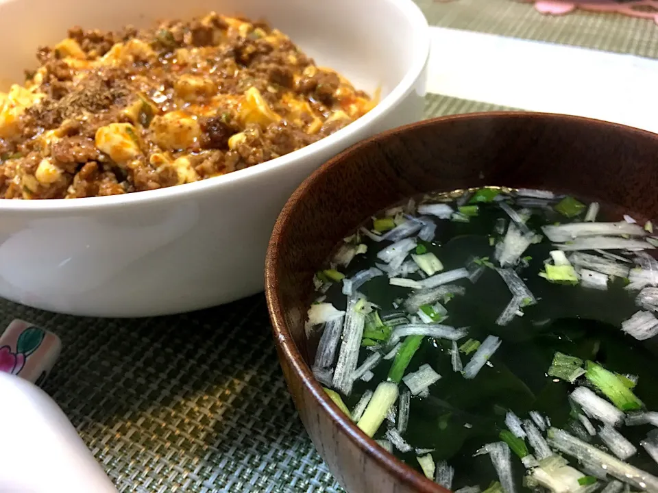 今日は麻婆豆腐と♪わかめスープ|こぐまさん