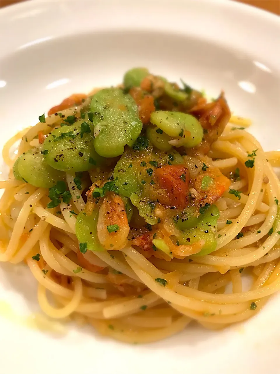 空豆と桜海老のパスタ🍝|Yoshiko Iさん