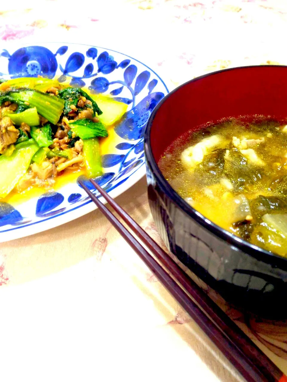 2018.4.26(木）
焼き餅と高菜のスープ（おしゃべりクッキング）
青梗菜と挽き肉の甘味噌炒め|たえさん