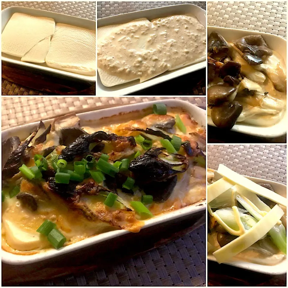 Snapdishの料理写真:Tofu&mushroom gratin of Miso mayonnaise🍄🐟豆腐と平茸のえのき味噌ﾏﾖｸﾞﾗﾀﾝ|🌈Ami🍻さん