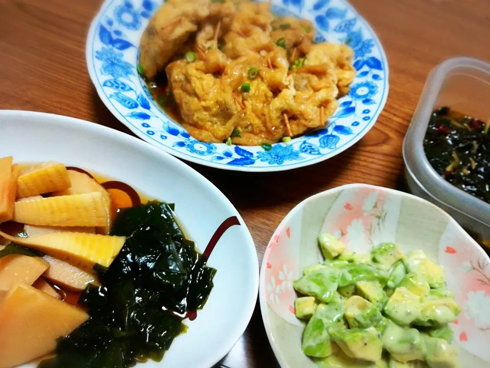 ・ミンチと野菜の含め煮
・筍の若竹煮
・ワカメのピリ辛
・アボカドサラダ|ようかんさん