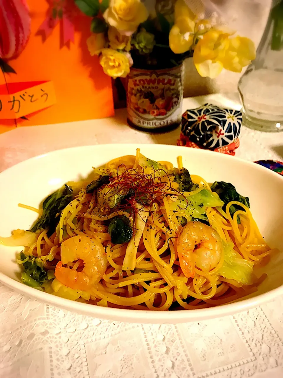 キャベツと海老のパスタ🍝|ちゃーさん