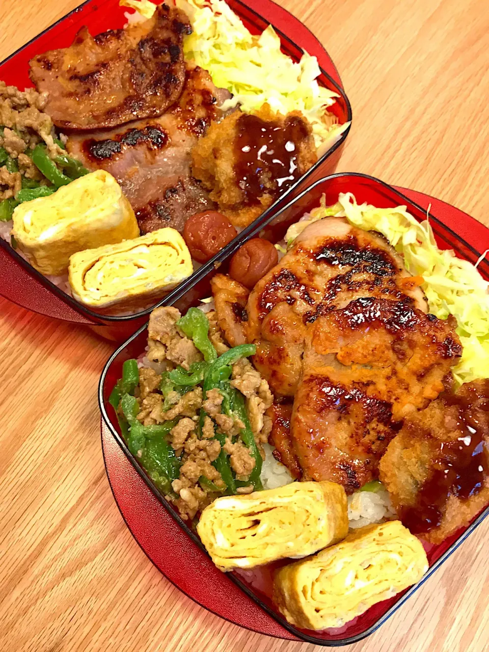 2018.5.1 中3＆高3男子 豚の味噌漬け弁当〜🍱
 #お弁当  #中3男子弁当  #高3男子弁当  #豚味噌漬け|mari-pさん