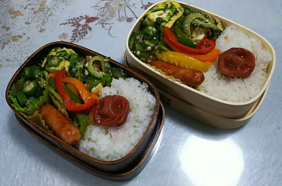 今日のお弁当

ゴーヤチャンプルー
バプリカとピーマンの塩きんぴら
ウィンナーのケチップ炒め
オクラのおかか和え
ほうれん草入り卵焼き|ボスママさん