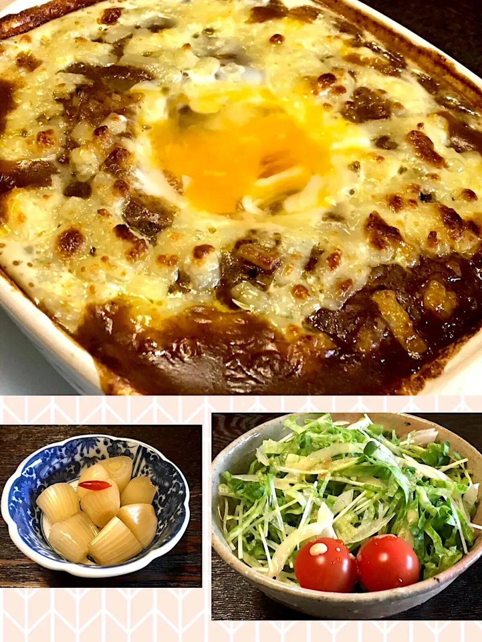 焼きカレー、サラダ&らっきょを添えて
#カレー好き男のランチ|mottomoさん