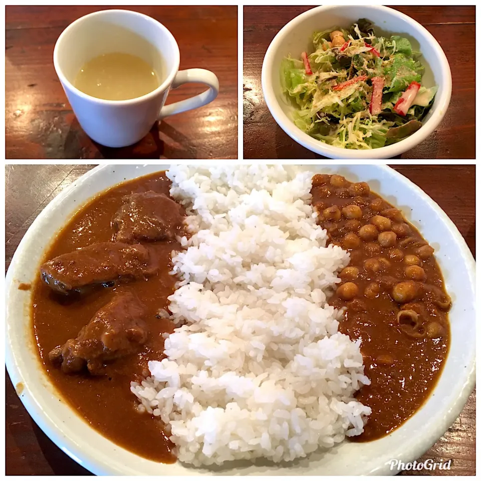 チキンとひよこ豆の合盛カレー|しのぶさん