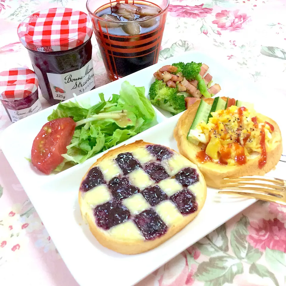 Snapdishの料理写真:#チェックトースト de  #ワンプレートごはん 😊💕|夢ーテルさん