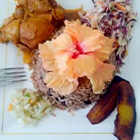 rice & black beans w/chicken slaw and plantain|Jason Banksさん