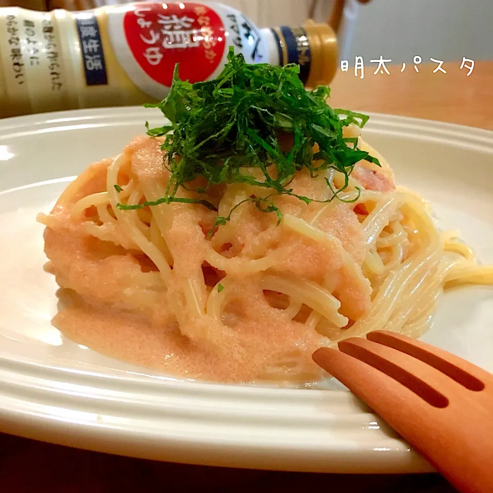 Snapdishの料理写真:絹しょうゆを使って"明太パスタ"|みずほさん