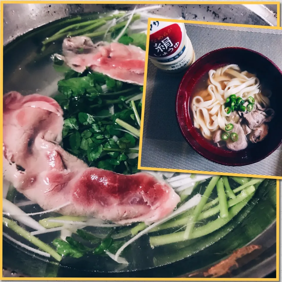 ラムしゃぶクレソン鍋の〆にひもかわうどん  #絹しょうゆ|ちこさん