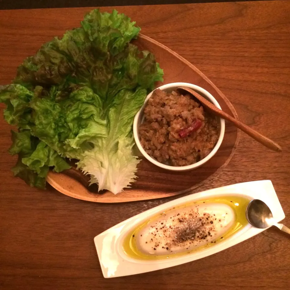 肉味噌レタスとオリーブオイル豆腐|マユマユさん