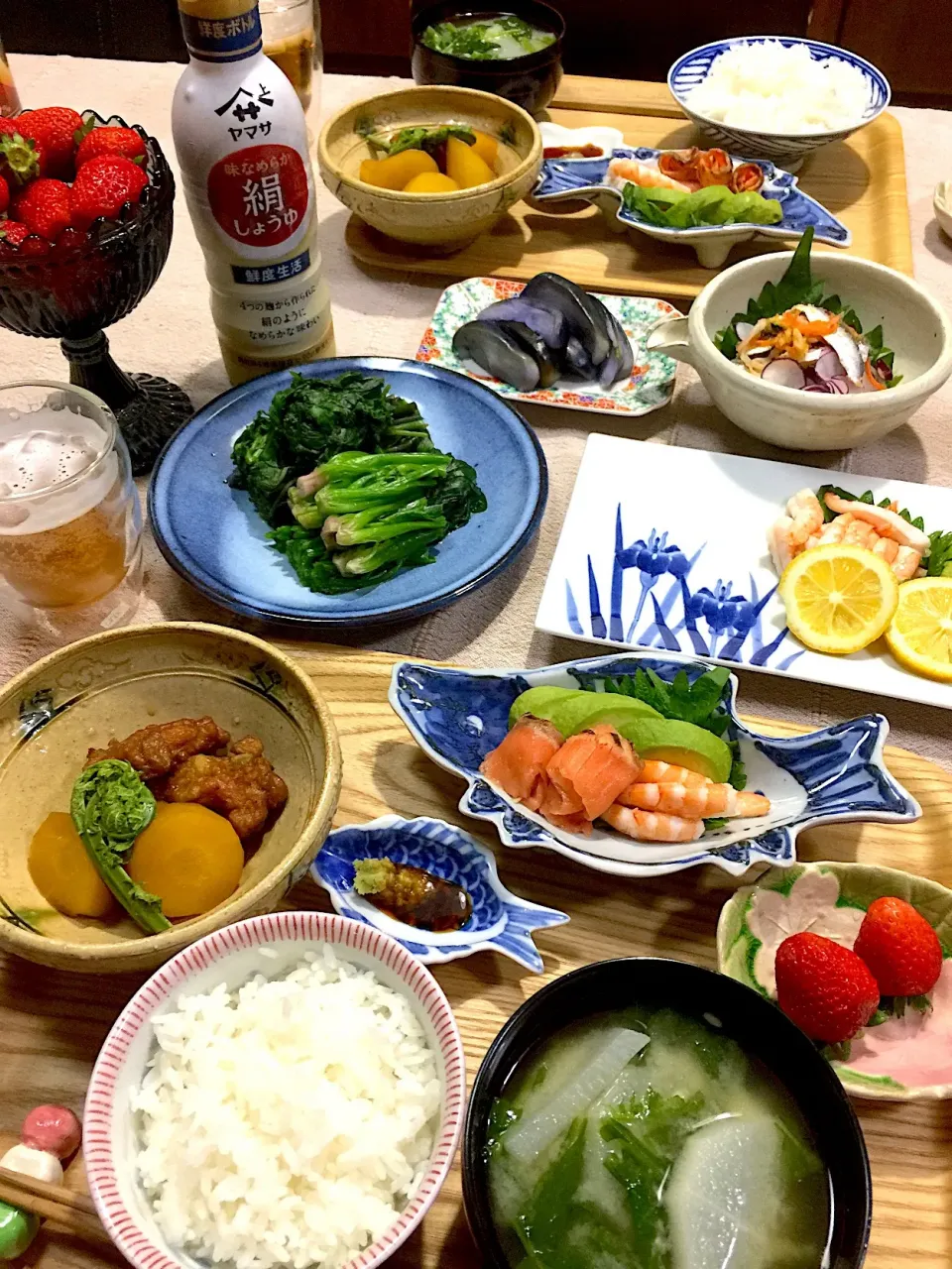 Snapdishの料理写真:#ふたりごはん  #絹しょうゆ  #絹和えグランプリ2018  #ヘルシー料理  #手作り料理  #おうちごはん 
 #自作の器 #山菜 #シドケ #和食|Blueberry🫐さん