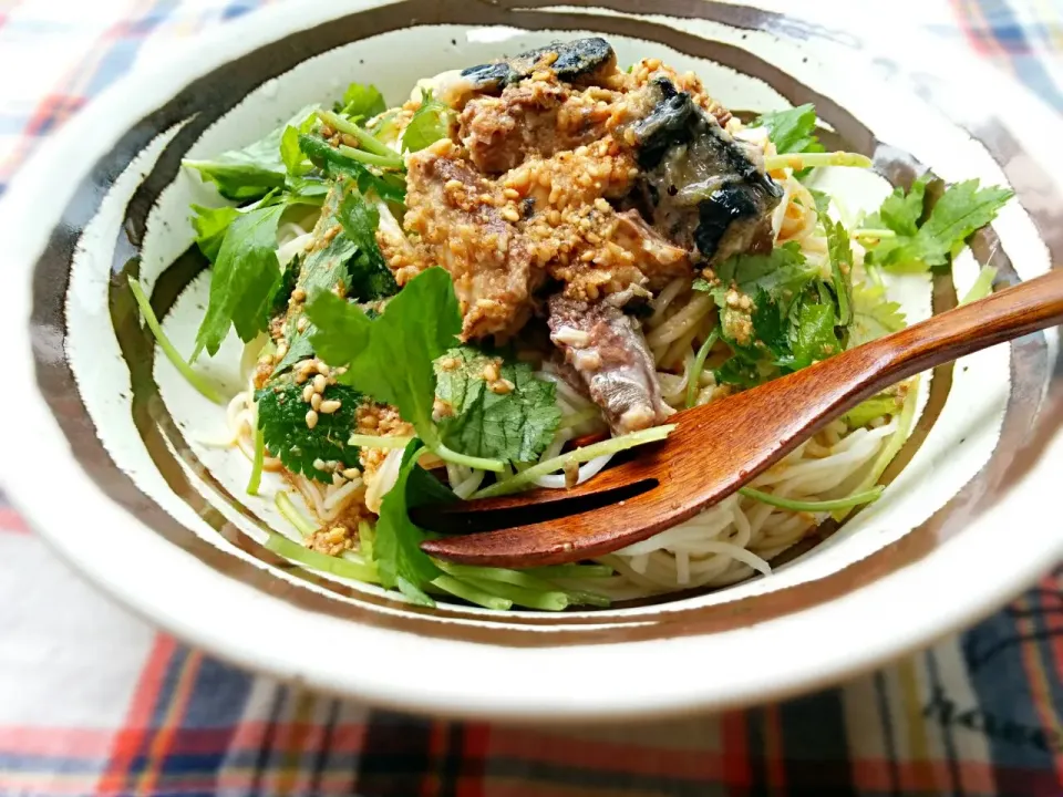 ちぽさんのお料理*
～ごま・鯖・パクチーの絹和え麺～|ことり*さん