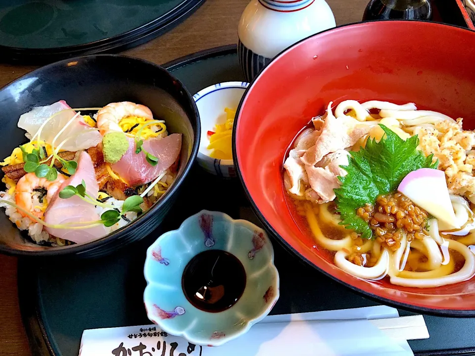 松山鮓とオリーブ豚のもろ味噌豚しゃぶうどん|晴雨さん