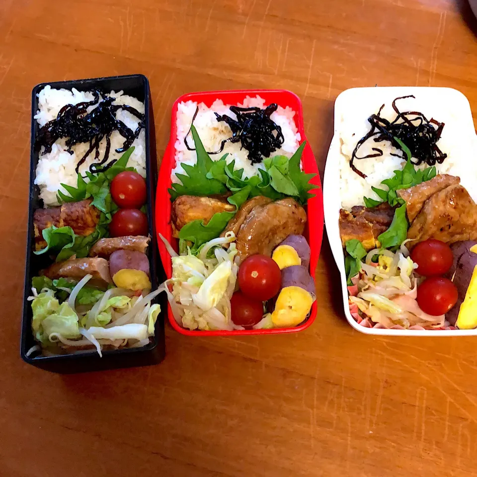 女子高生弁当#3人分 #時短弁当 #卵焼き#テリヤキチキン #野菜炒め弁当|Eriko  Naraさん