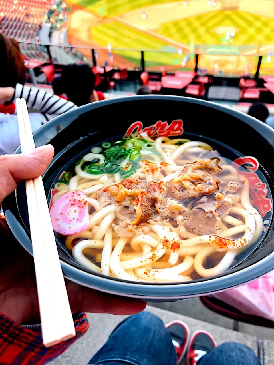 Snapdishの料理写真:2018年5月9日☆カープ観戦 カープうどん肉 @球場メシ|MAPITEEさん