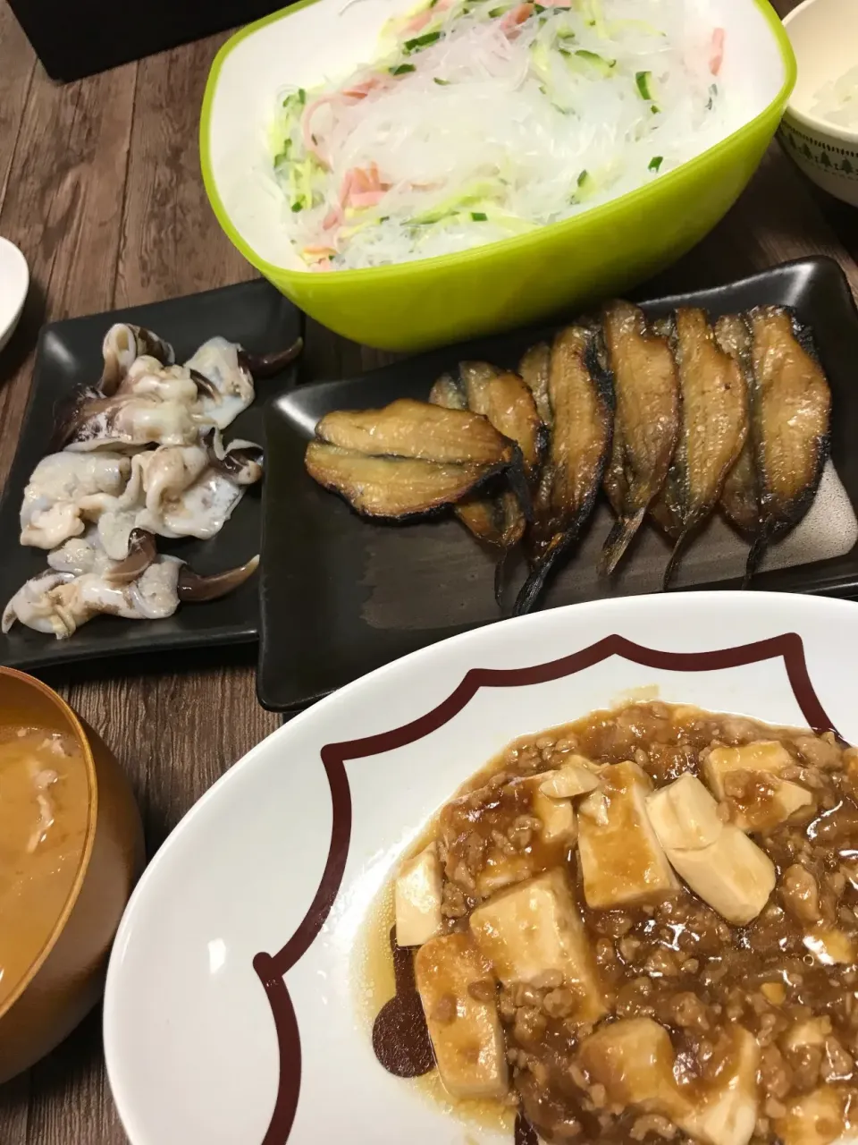 麻婆豆腐☆春雨サラダ☆メヒカリの干物☆トリ貝|MEGUMIさん