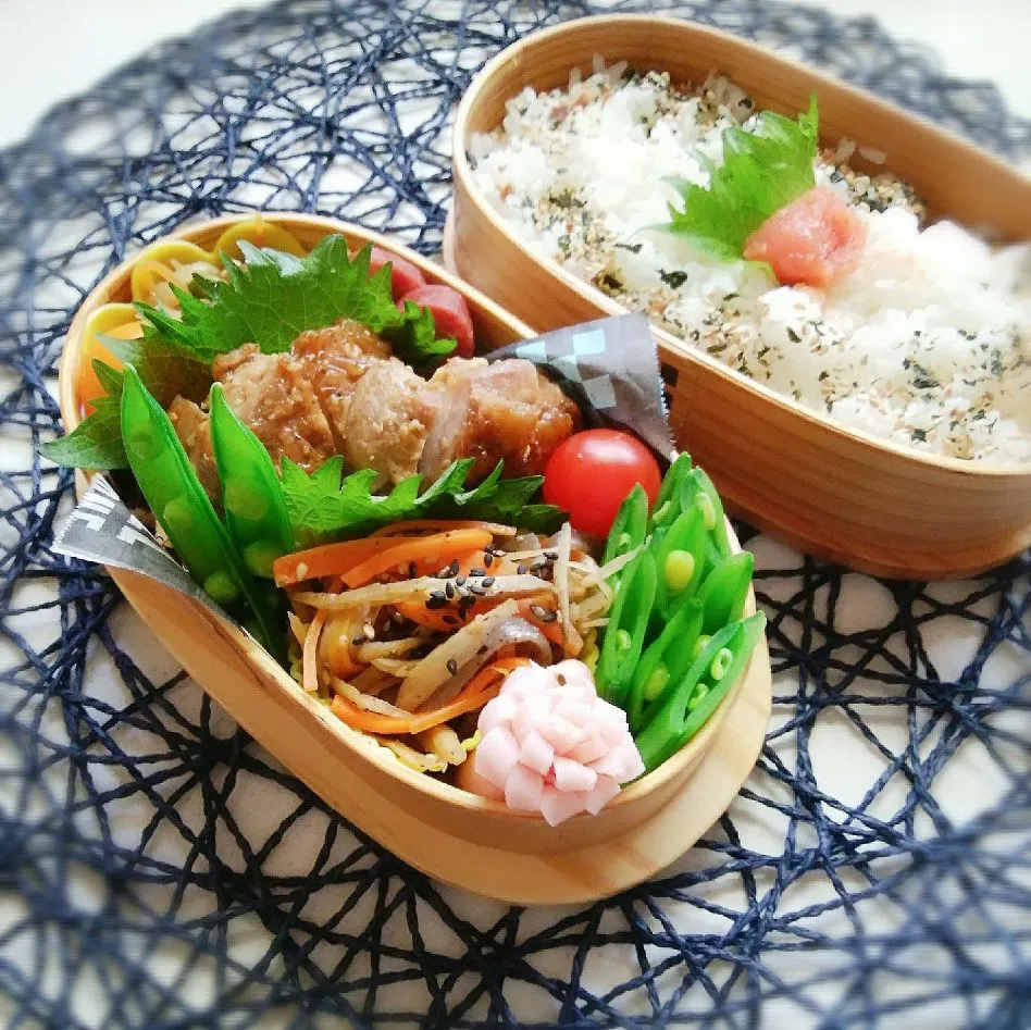 かんたん酢でテリテリきんぴら牛蒡、照り焼きチキンの息子弁当|sakurakoさん