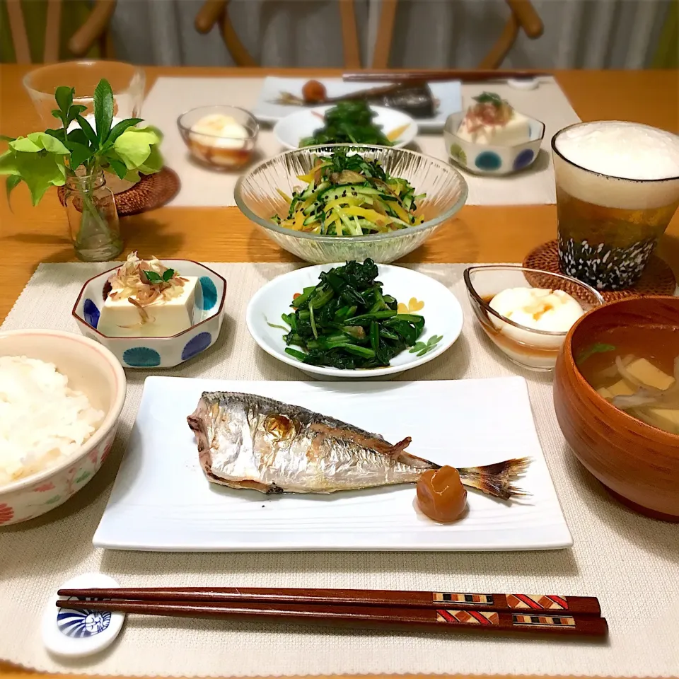 鯵の塩焼きの晩ご飯|むぎこさん