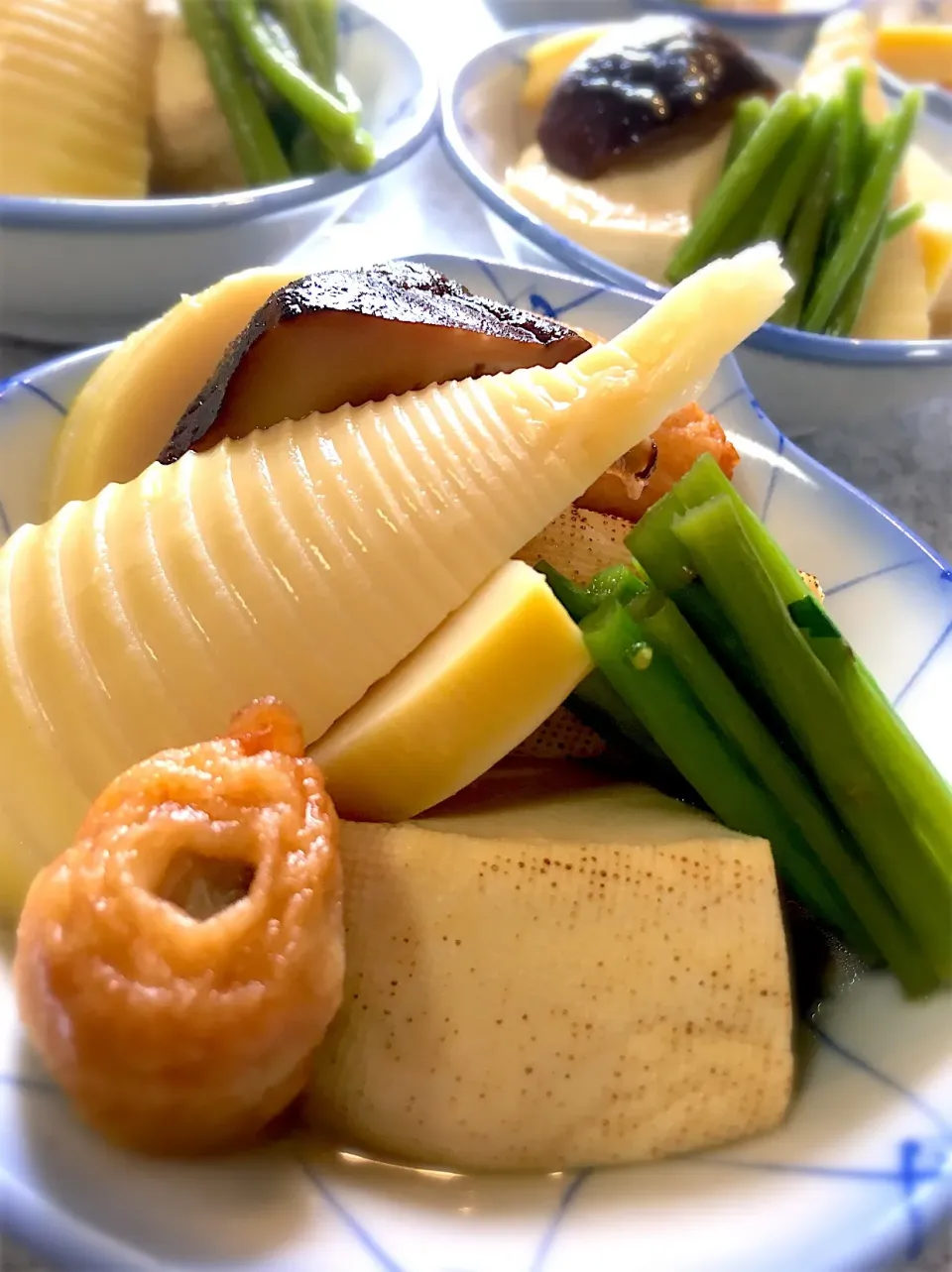 煮しめ✨たけのこ、椎茸、焼き豆腐、よし菜、ごぼう天✨|てんてんさん