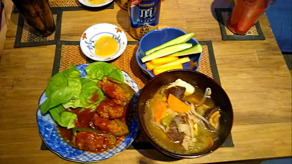 ピーマン肉詰め＆肉豆腐＆野菜スティック|まぐろさん